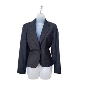 LOFT Women Blazer Jacket SZ 6P Wool Stripe 1 Button Shoulder Pads Brown Academia